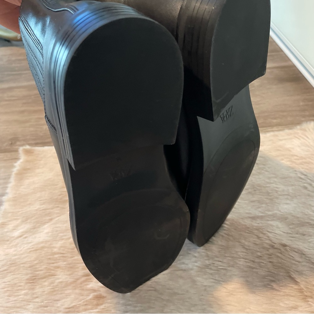 ZARA Leather Low Heel Ankle Boots - Picture 8 of 8